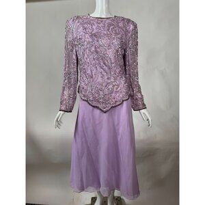 Night Vogue Lavender Beaded Two-Piece Set XL / L 100% Polyester Womens Blemishes